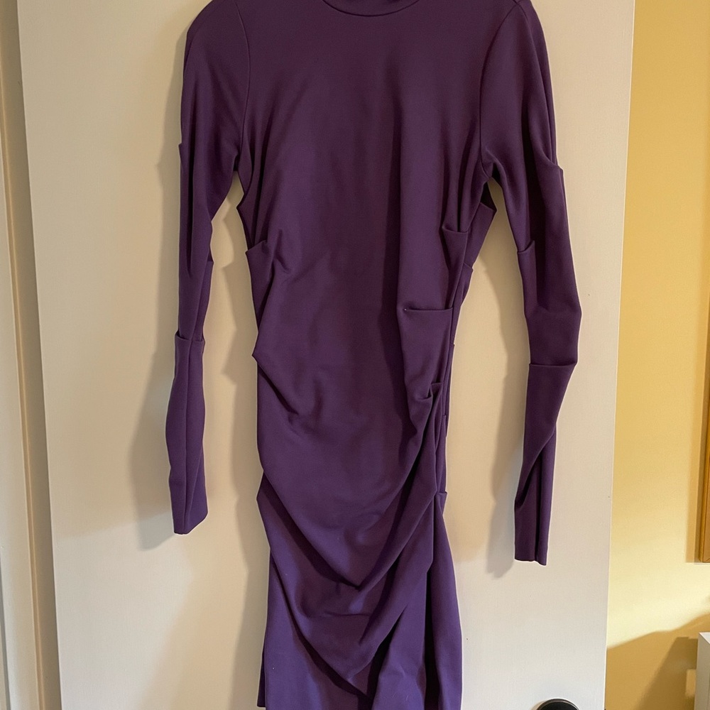 Nicole Miller ruched knit long sleeved dress. Back zipper